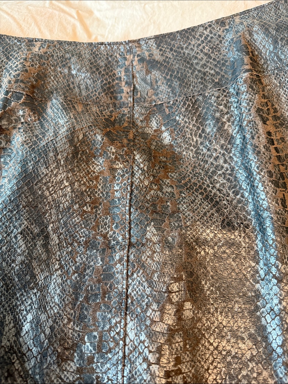 Natural Leather Snakeskin Embossed A-Line Skirt in Brown - Picture 2 of 4